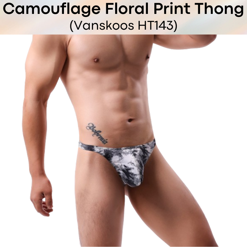 Men's Thong: Polyester Camouflage Floral Print Thong Underwear (HT143)