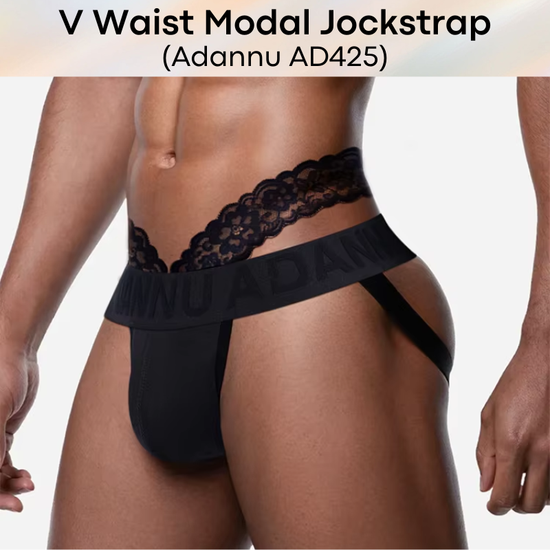 Men's Jockstrap: Modal Double Layer Pouch Jockstrap with Lace V Waist Strap (AD425)