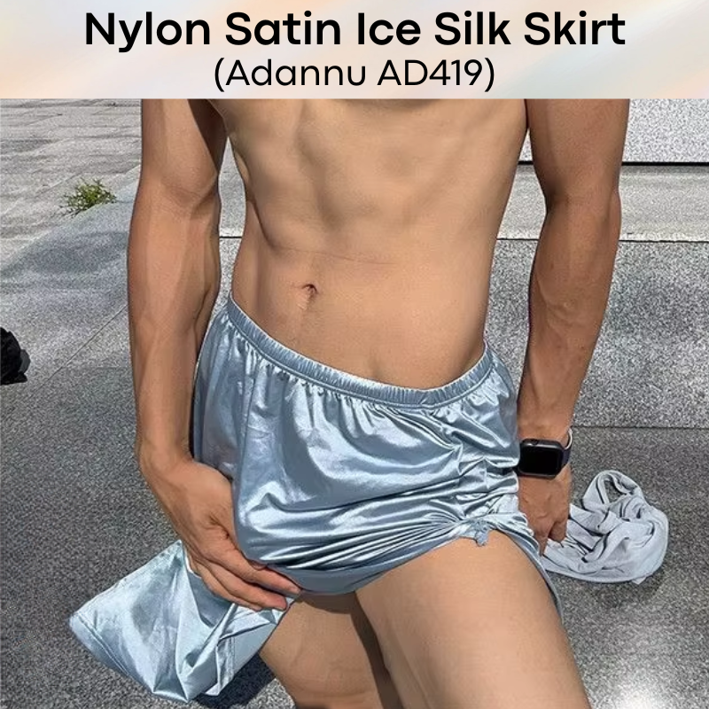 Men's Loungewear: Nylon Satin Ice Silk Home Man Skirt (AD419)