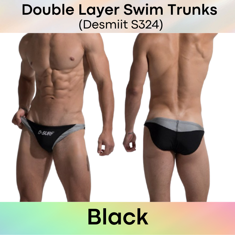 Men's Swimwear: Nylon Dual Colour Wave Design with Double Layer Swim Trunks with Drawstring (S324)