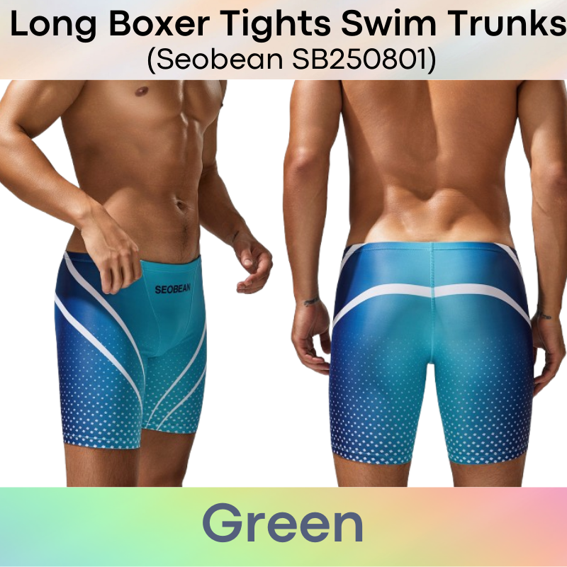 Men's Swim Trunks : Polyester Low Waist Long Boxer Tights Swim Trunks with Gradient Colour Print (Seobean SB250801)