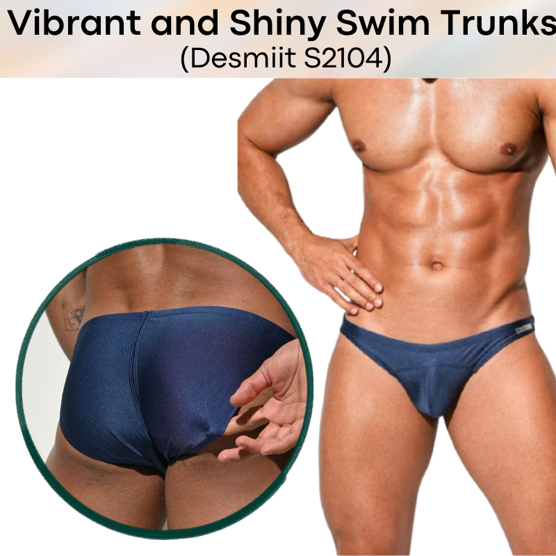Men's Swimwear: Nylon Bikini Drawstring Swimming Trunks with 3D Convex Pouch Strip in Shiny Colours (S2104)