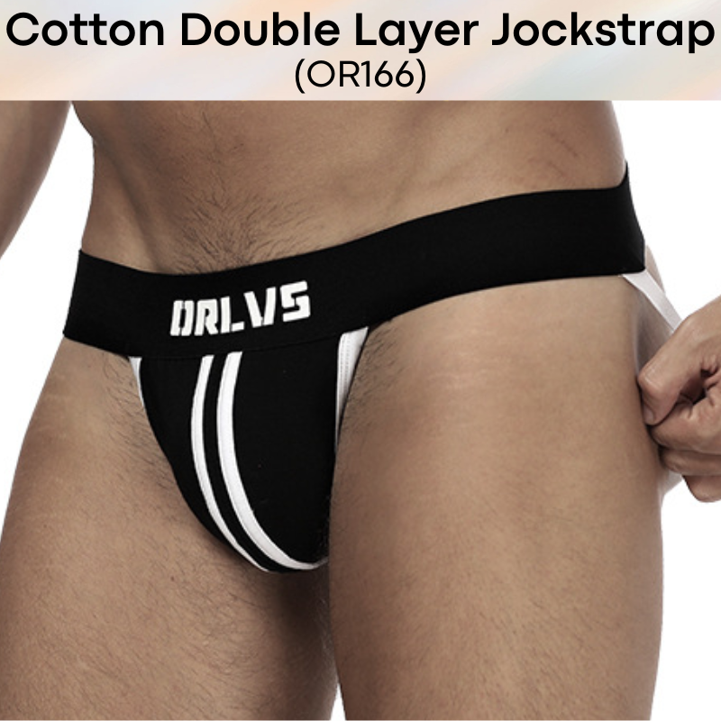 Men's Jockstrap: Cotton Double Layer 3D Pouch Jockstrap Underwear (OR166)