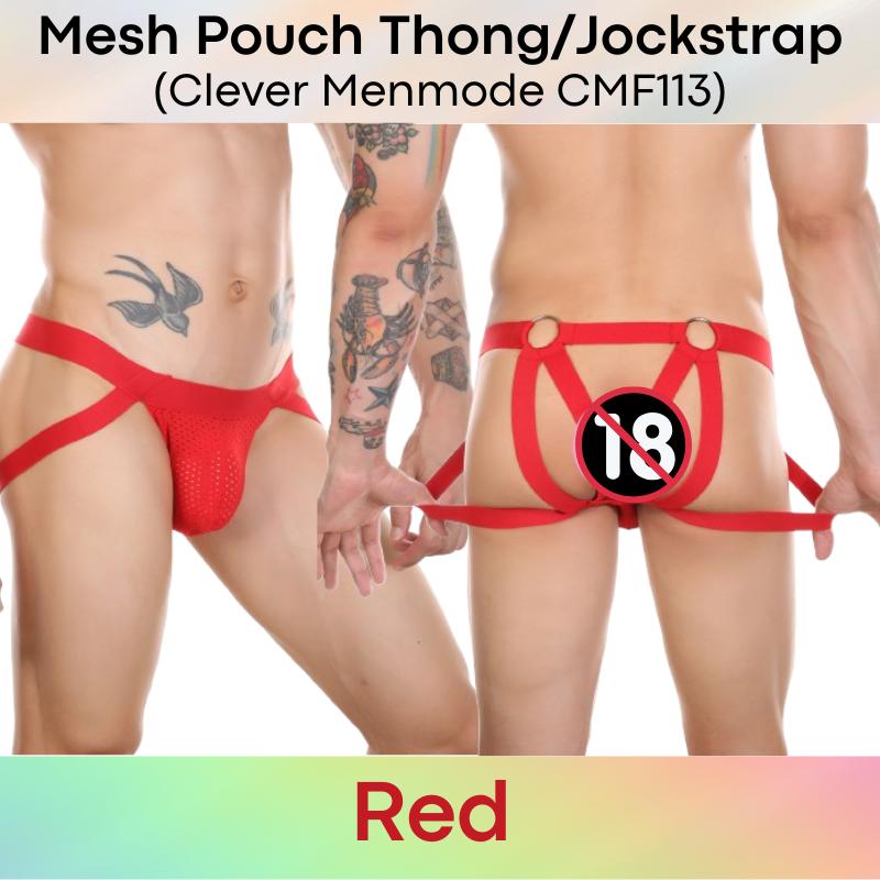 Men's Jockstrap : Nylon Mesh Pouch Jockstrap Y-Thong with Ring (Clever Menmode CMF113)