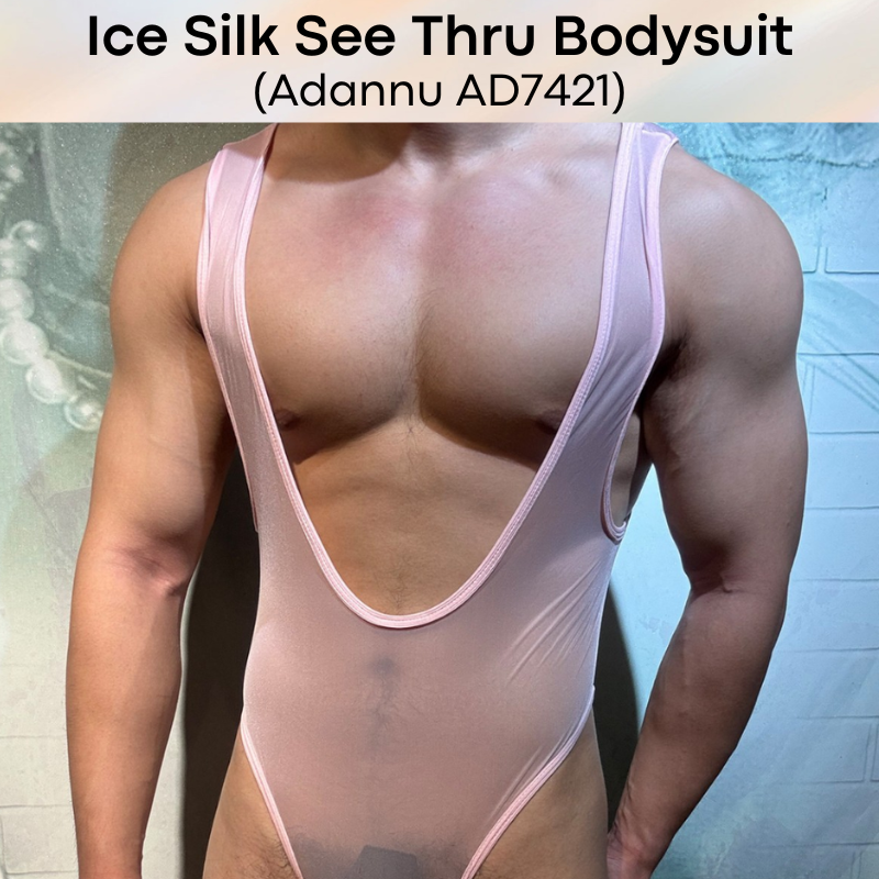 Men's Bodysuit: Nylon Ice Silk Sheer See Through Slim Fit Bodysuit (AD7421)
