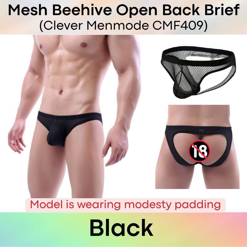 Men's Brief: Polyester Mesh Beehive Open Back Brief (CMF409)