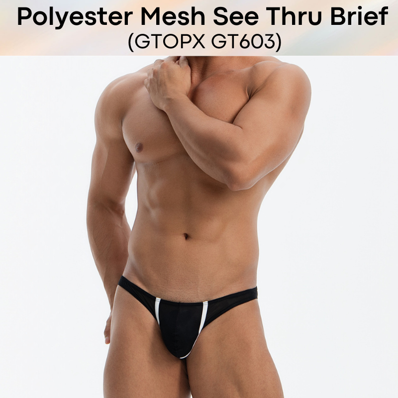 Men's Brief: Polyester Mesh See Through Low Waist Brief (GT603)