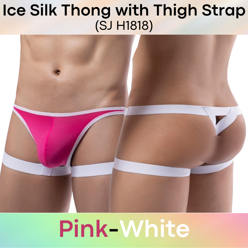 Men's Thong : Nylon Ice Silk Thong with Thigh Strap (SJ H1818)