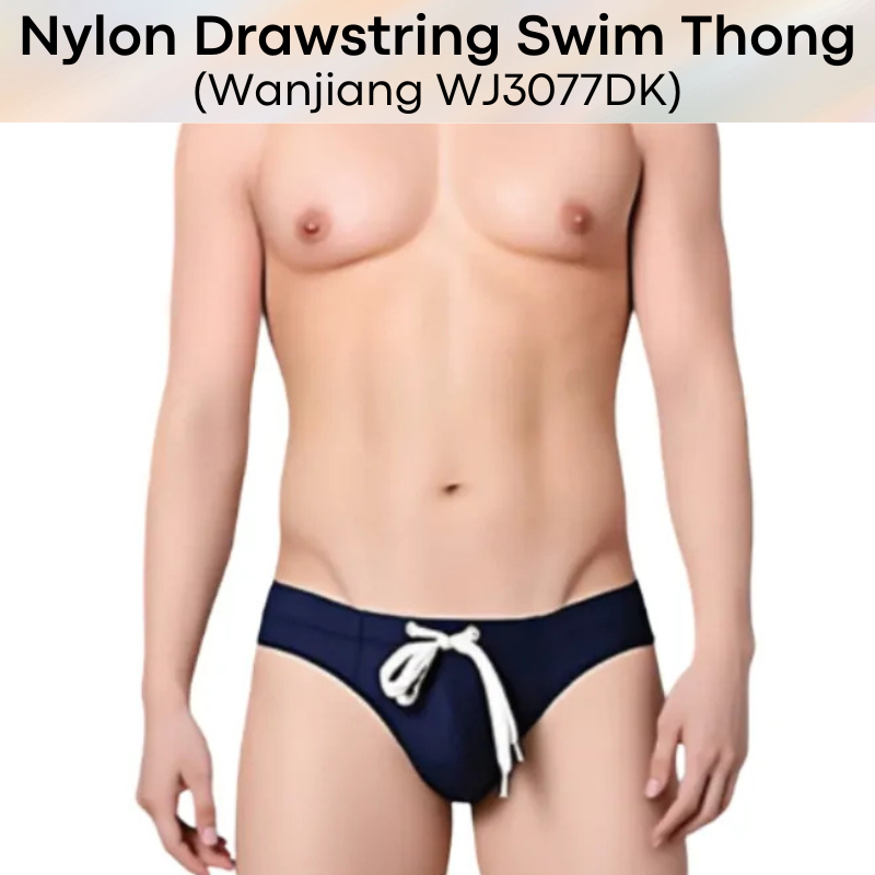 Men's Swimwear: Nylon Swim Thong with Drawstring (WJ3077DK)