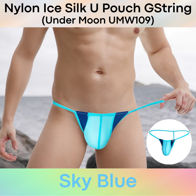 Men's GString: Nylon Ice Silk Translucent U Pouch Thong Underwear (UMW109)