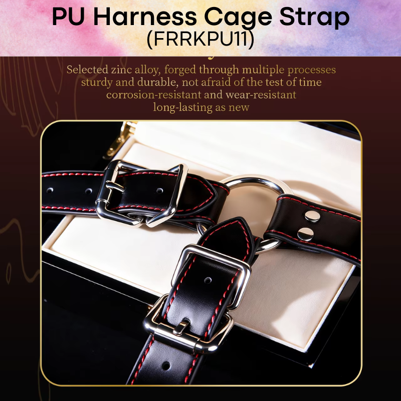 Adult Toy: PU Leather Harness Body Strap for Penis Ring or Chastity Cage Ring (FRRKPU11)