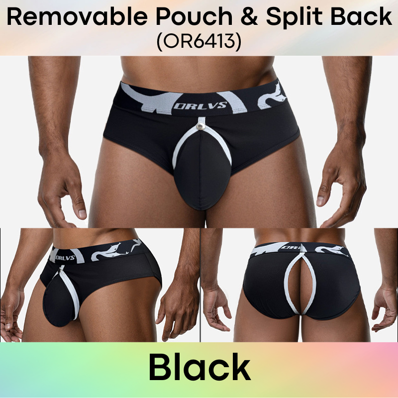 Men's Brief: Modal Fabric Brief with Removable Pouch and Slit Open Back Underwear (OR6413)