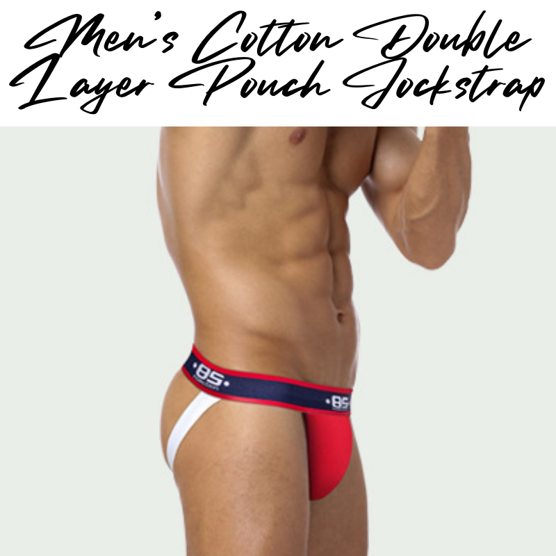 Men's Jockstrap: Cotton Double Layer Pouch Jockstrap with Wide Waistband (BS137)