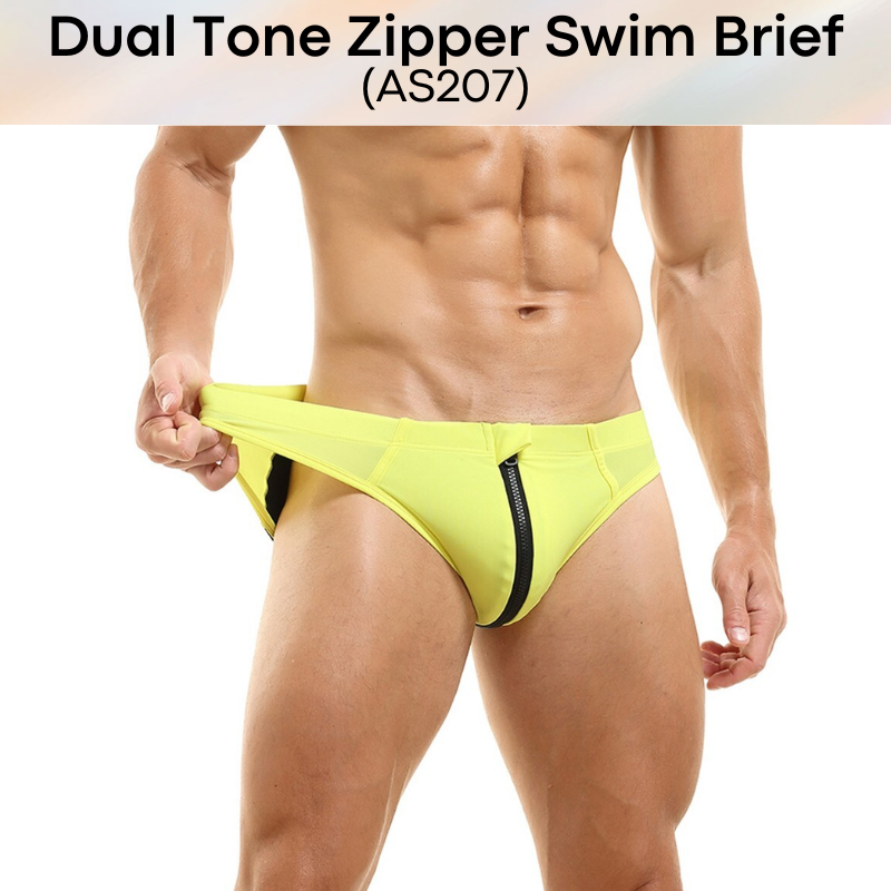 Men's Swim Trunks: Polyester Swim Brief Trunks with Zipper (AS207)