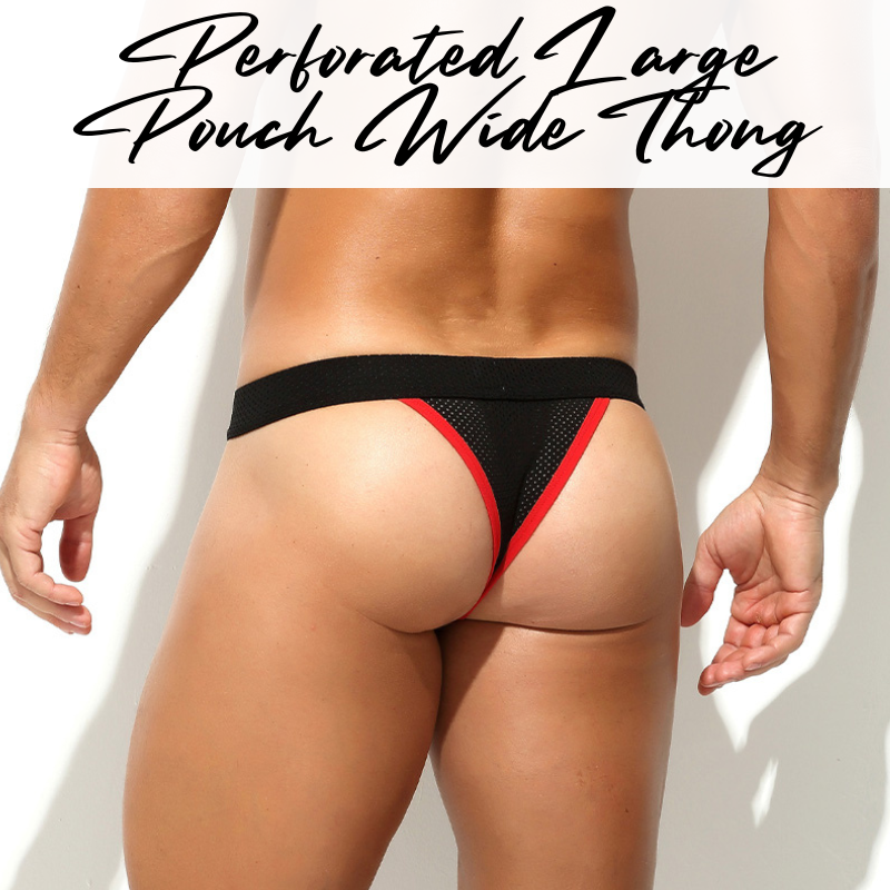 Men's Thong: Polyester Perforated Thong with Large Pouch and Wide Thong Strip (KS1916DK)
