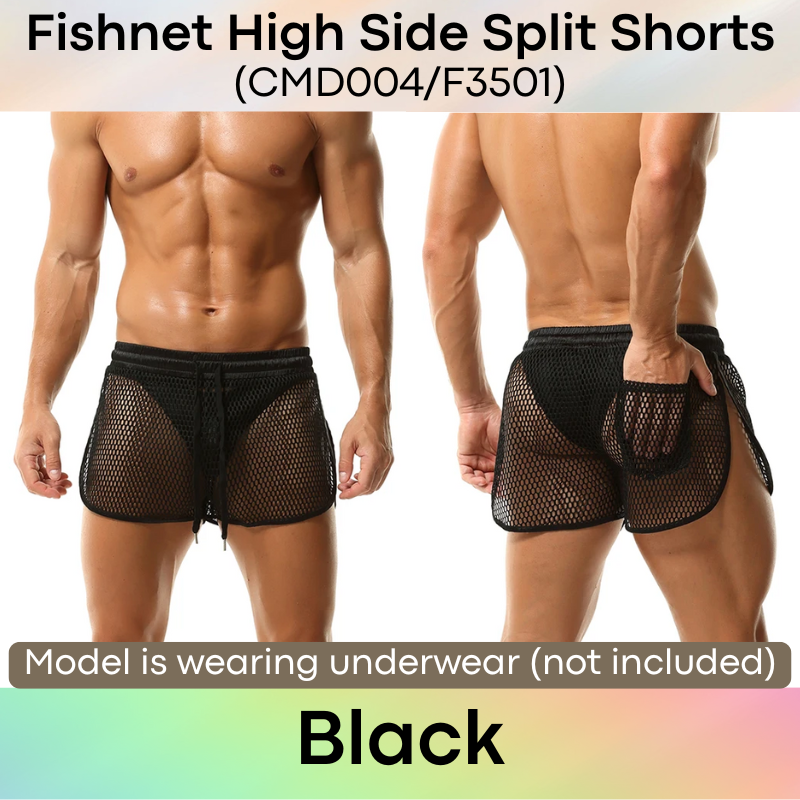 Men's Shorts: Polyester Fish Net See Through with Drawstring/Rear Pocket Shorts (F3501/CMD004)