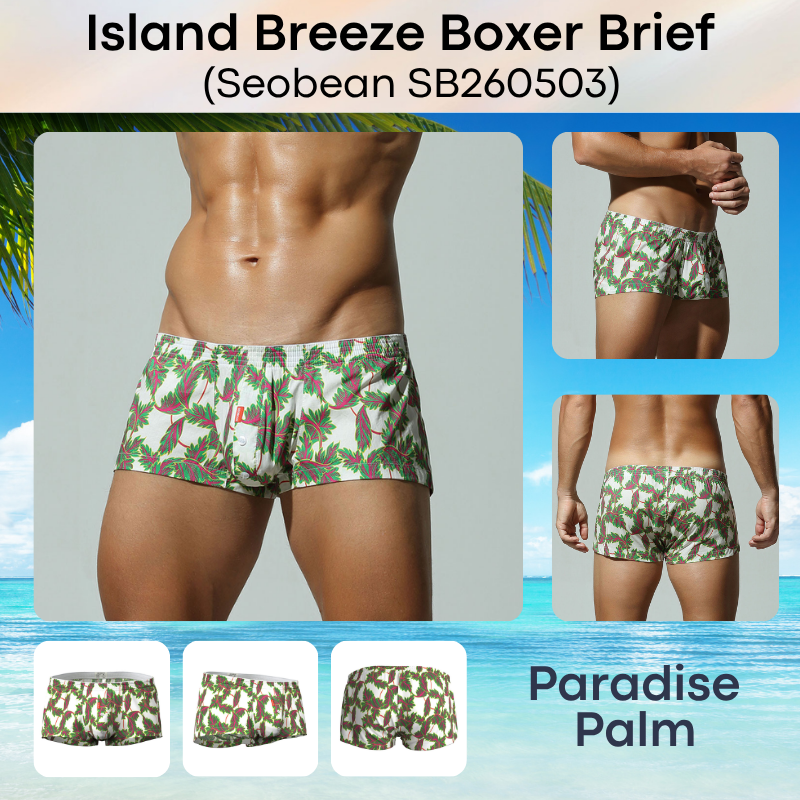 Men's Boxer: Cotton Island Breeze Print Boxer Brief Trunks Shorts-Underwear (SB260503)