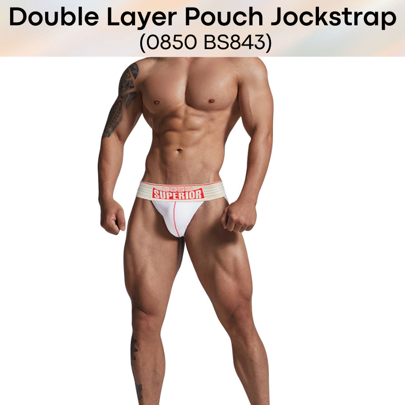 Men's Jockstrap: Cotton Double Layer Pouch with Spandex Waistband (BS843)