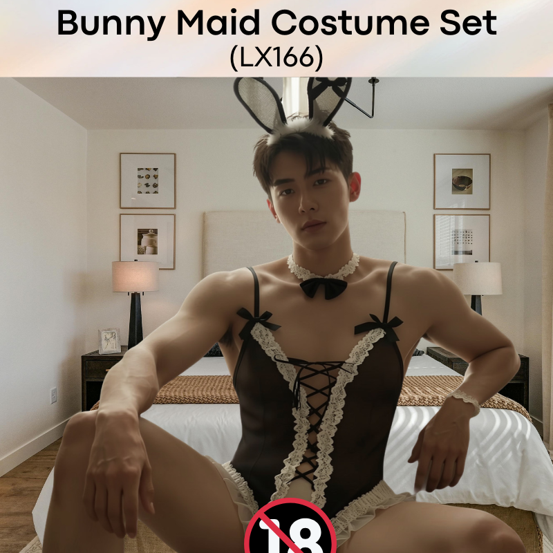 Unisex Underwear: Polyester Bunny Maid Crotchless Underwear Set (LX166)