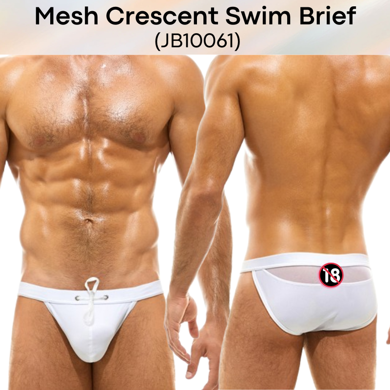 Men's Swimwear: Polyester Swimming Brief Trunks with Crescent Mesh Rear (JB10061)