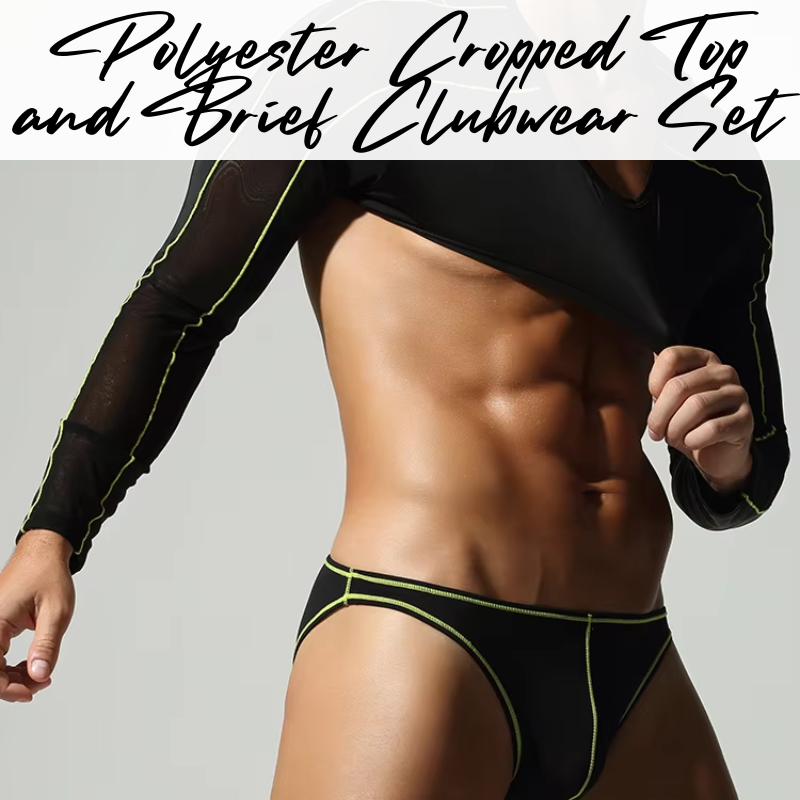 Lifestyle: Men's Polyester Cropped Top and Brief Underwear Clubwear Set (TW26704/TW26105)