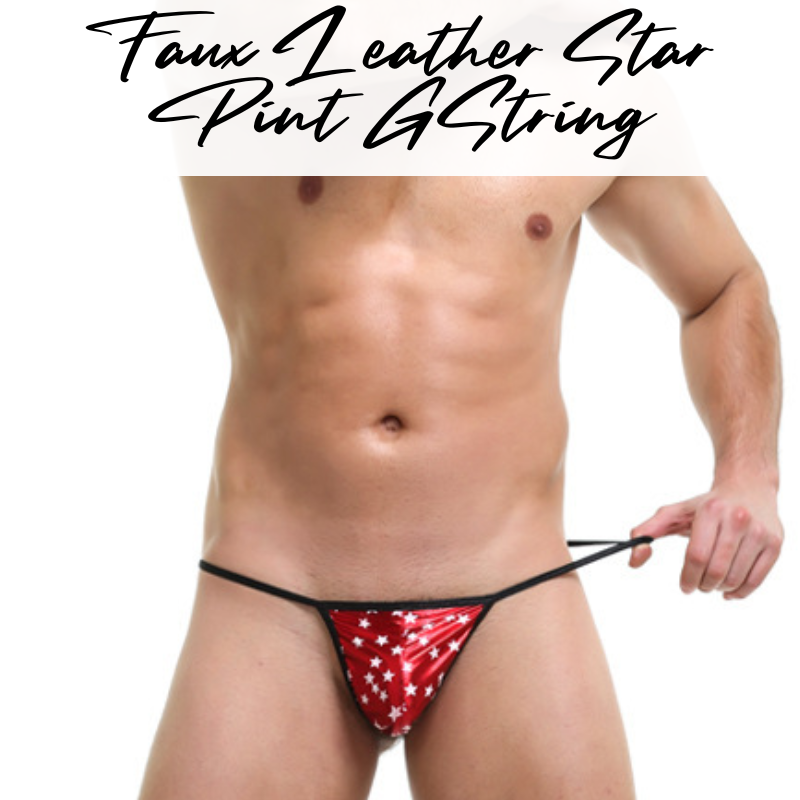 Men's GString: Polyester Faux Leather Star Print Design GString Underwear (KS1909DD)