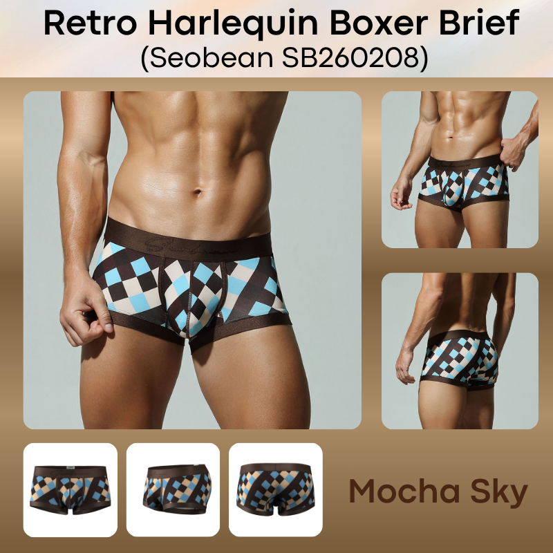 Men's Boxer: Retro Harlequin Print Boxer Brief Underwear (SB260208)