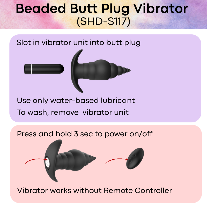 Adult Toy: Beaded Silicone Butt Plug Vibrator with Remote Control Unit (SHD-S117)