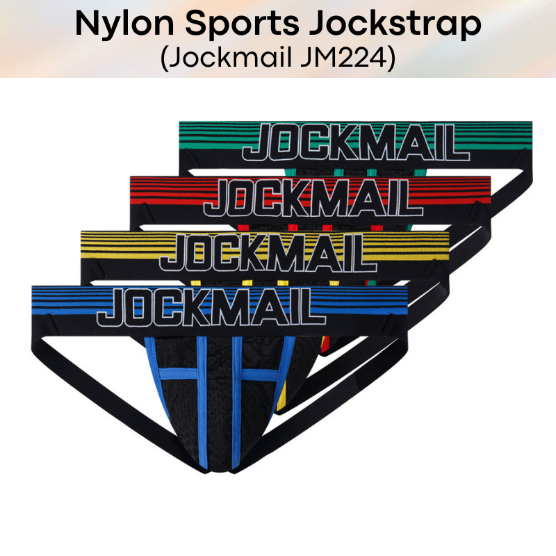 Men's Jockstrap: Nylon Perforated Double Layer 3D Pouch Rugby Sports Jockstrap (JM224)