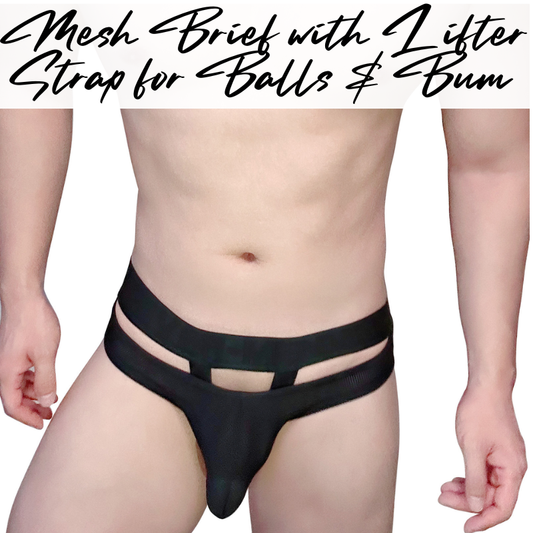 Men's Brief: Polyester Mesh Brief with Ball/Bum Lifter Strap (CMF588)