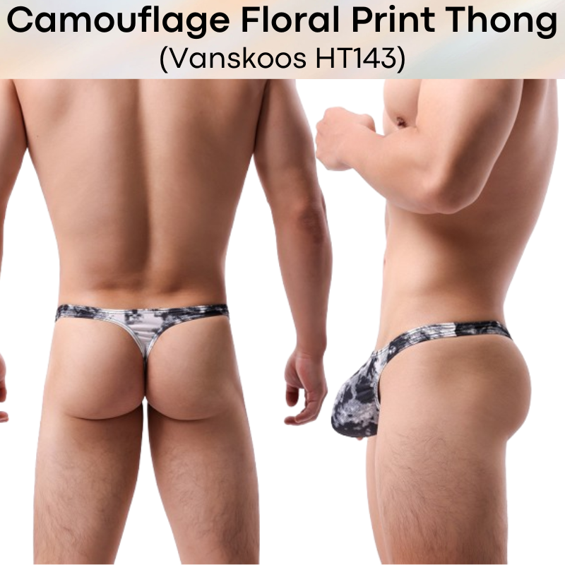 Men's Thong: Polyester Camouflage Floral Print Thong Underwear (HT143)
