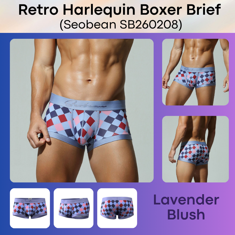 Men's Boxer: Retro Harlequin Print Boxer Brief Underwear (SB260208)