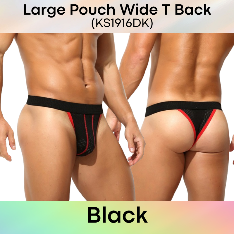 Men's Thong: Polyester Perforated Thong with Large Pouch and Wide Thong Strip (KS1916DK)