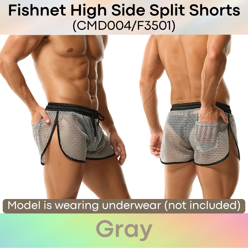 Men's Shorts: Polyester Fish Net See Through with Drawstring/Rear Pocket Shorts (F3501/CMD004)