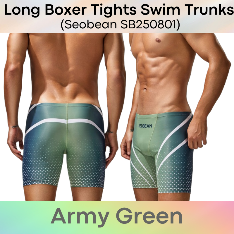 Men's Swim Trunks : Polyester Low Waist Long Boxer Tights Swim Trunks with Gradient Colour Print (Seobean SB250801)