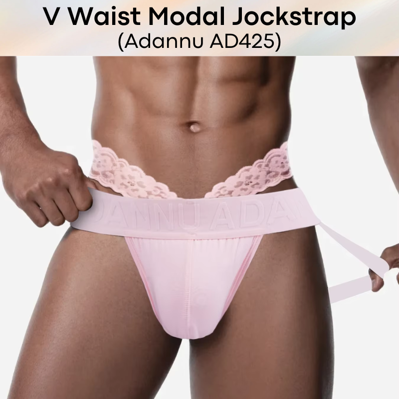 Men's Jockstrap: Modal Double Layer Pouch Jockstrap with Lace V Waist Strap (AD425)