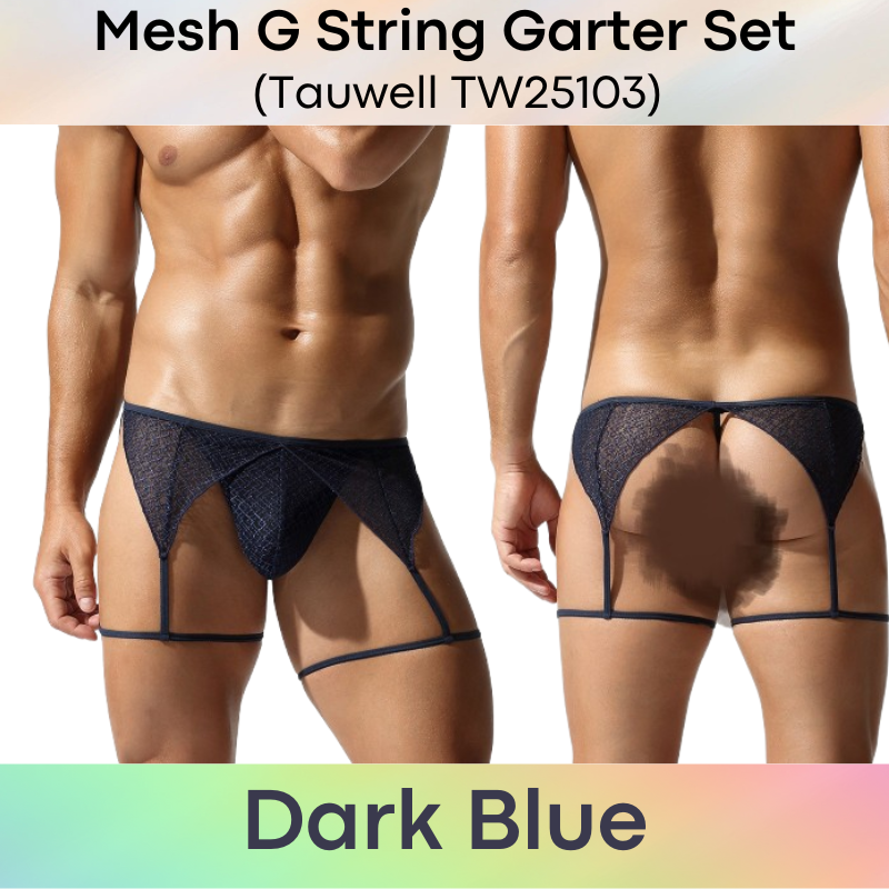 Men's GString: Polyester Mesh Lace GString Garter Set (TW25103)