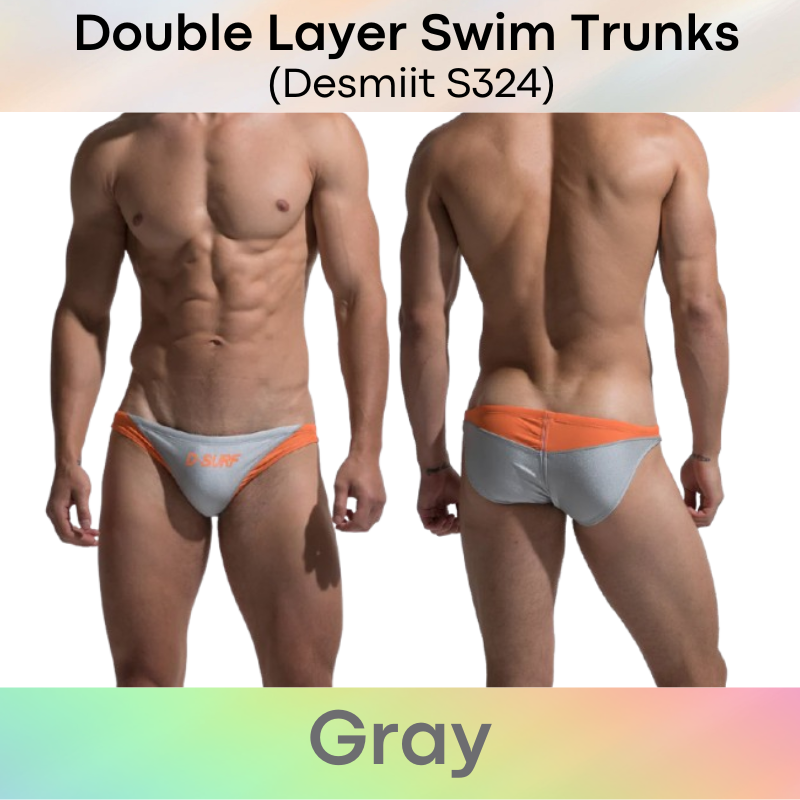 Men's Swimwear: Nylon Dual Colour Wave Design with Double Layer Swim Trunks with Drawstring (S324)