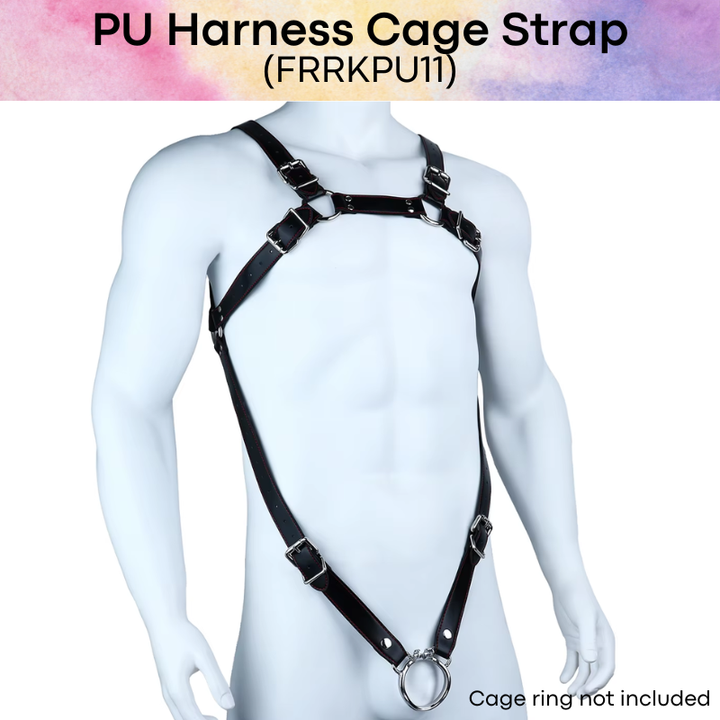Adult Toy: PU Leather Harness Body Strap for Penis Ring or Chastity Cage Ring (FRRKPU11)