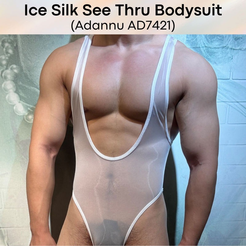 Men's Bodysuit: Nylon Ice Silk Sheer See Through Slim Fit Bodysuit (AD7421)