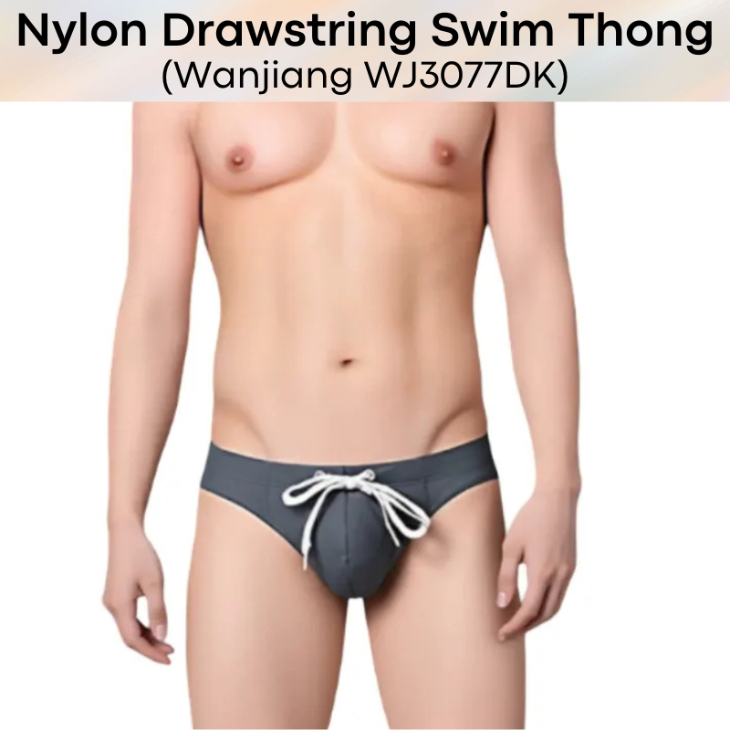 Men's Swimwear: Nylon Swim Thong with Drawstring (WJ3077DK)