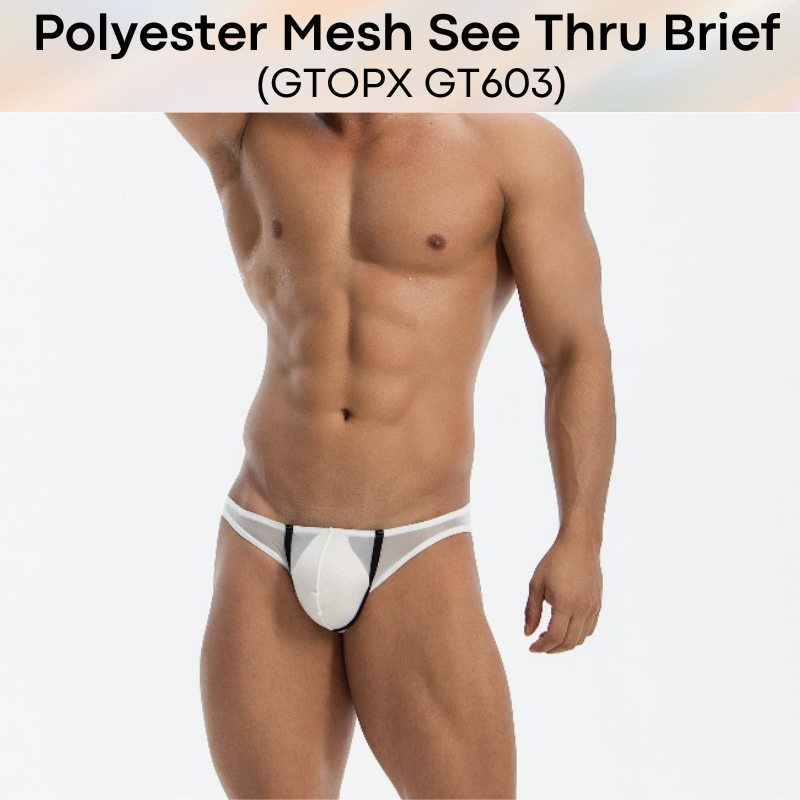 Men's Brief: Polyester Mesh See Through Low Waist Brief (GT603)