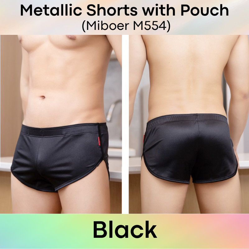 Men's Shorts : Polyester Metallic Smooth Shorts with Inner Front Pouch Lining (Miboer M554)