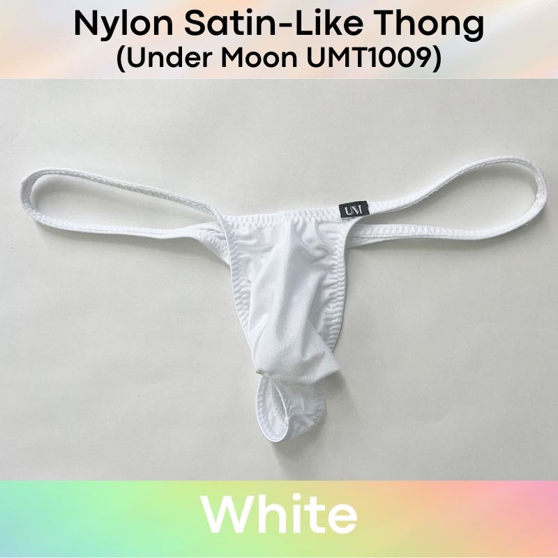 Men's Thong: Nylon Satin-Like Convex Pouch Low Waist Thong Underwear (UMT1009)