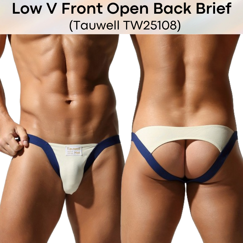 Men's Brief: Cotton Open Back Brief with Low V Front Underwear (TW25108)