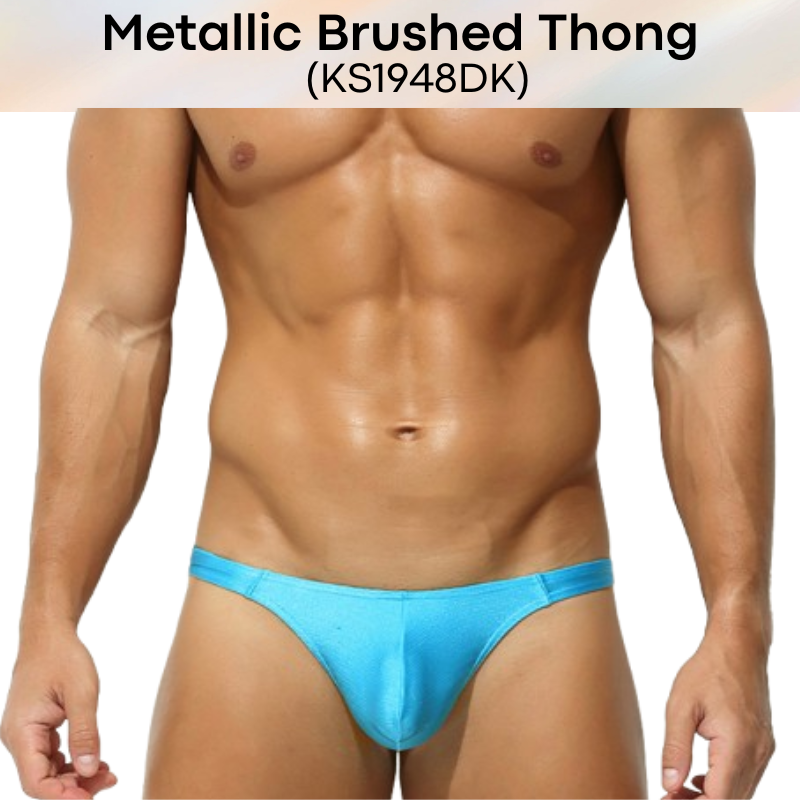 Men's Thong: Polyester Metallic Brushed Thong with 3D Pouch (KS1948DK)