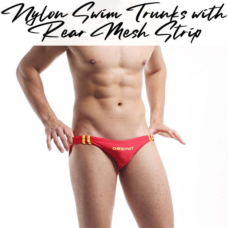 Men's Swimwear: Nylon Bikini Swimming Trunks with Drawstring and Rear Mid Mesh Strip (S312)