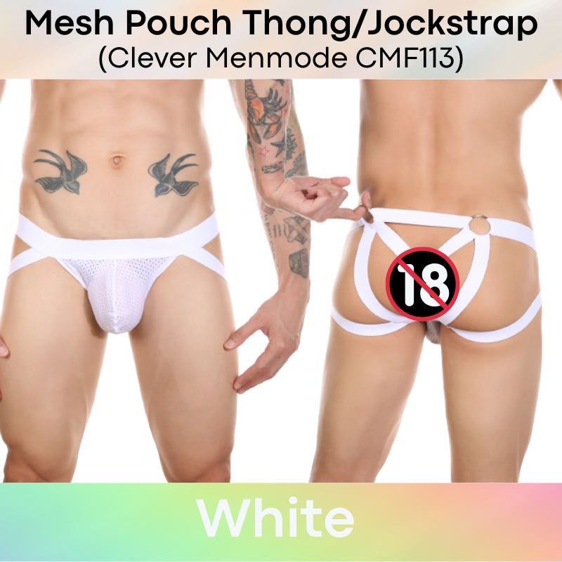 Men's Jockstrap : Nylon Mesh Pouch Jockstrap Y-Thong with Ring (Clever Menmode CMF113)