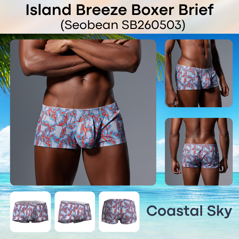 Men's Boxer: Cotton Island Breeze Print Boxer Brief Trunks Shorts-Underwear (SB260503)
