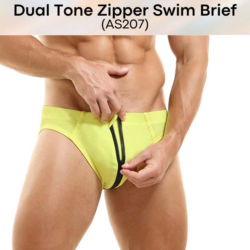 Men's Swim Trunks: Polyester Swim Brief Trunks with Zipper (AS207)